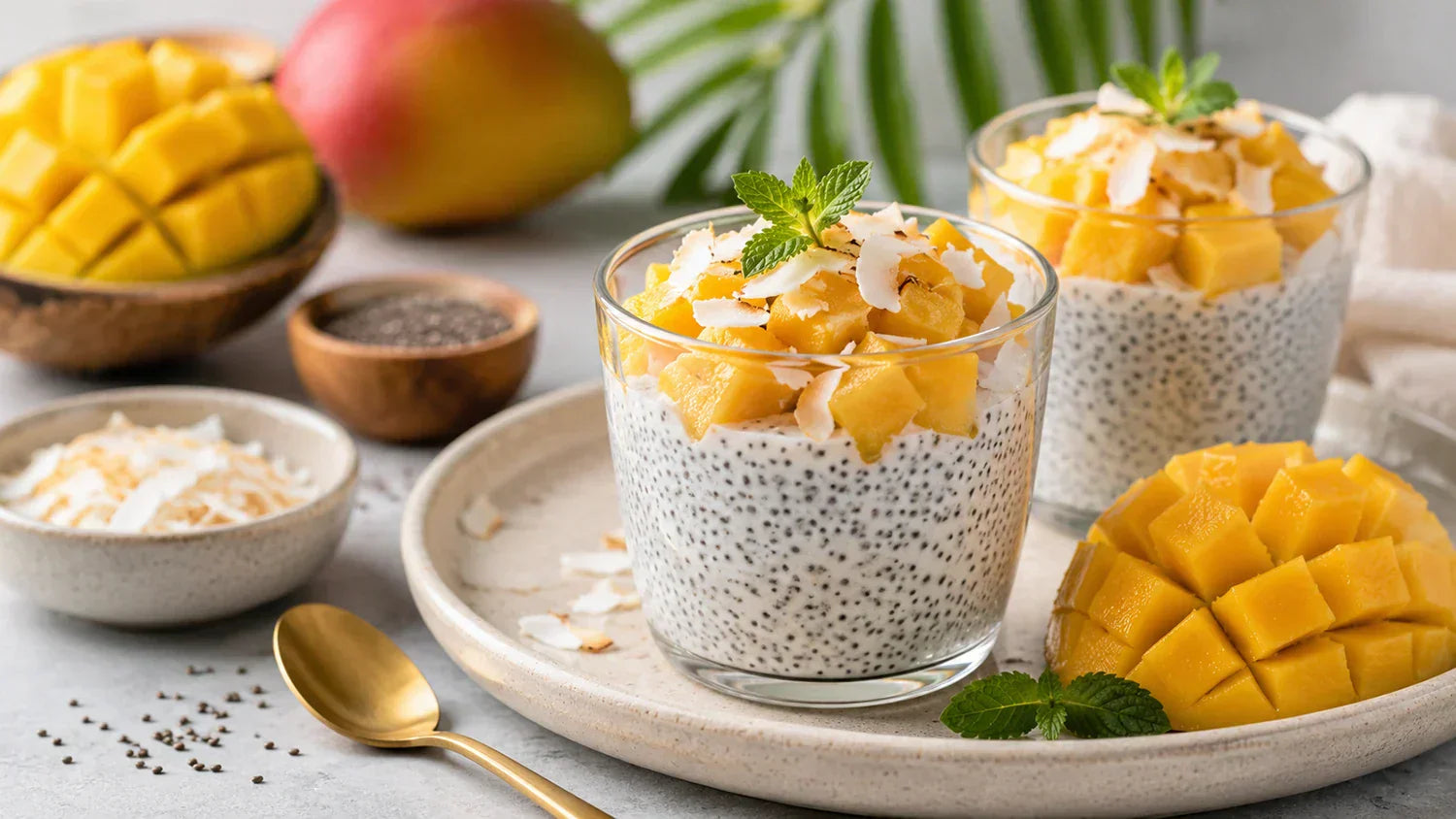Mango-Kokos-Chia-Pudding – cremiges Frühstück mit Ballaststoffen & tropischem Geschmack