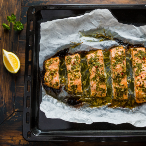 Eingelegter Lachs mit Orangen-Marinade und Reis